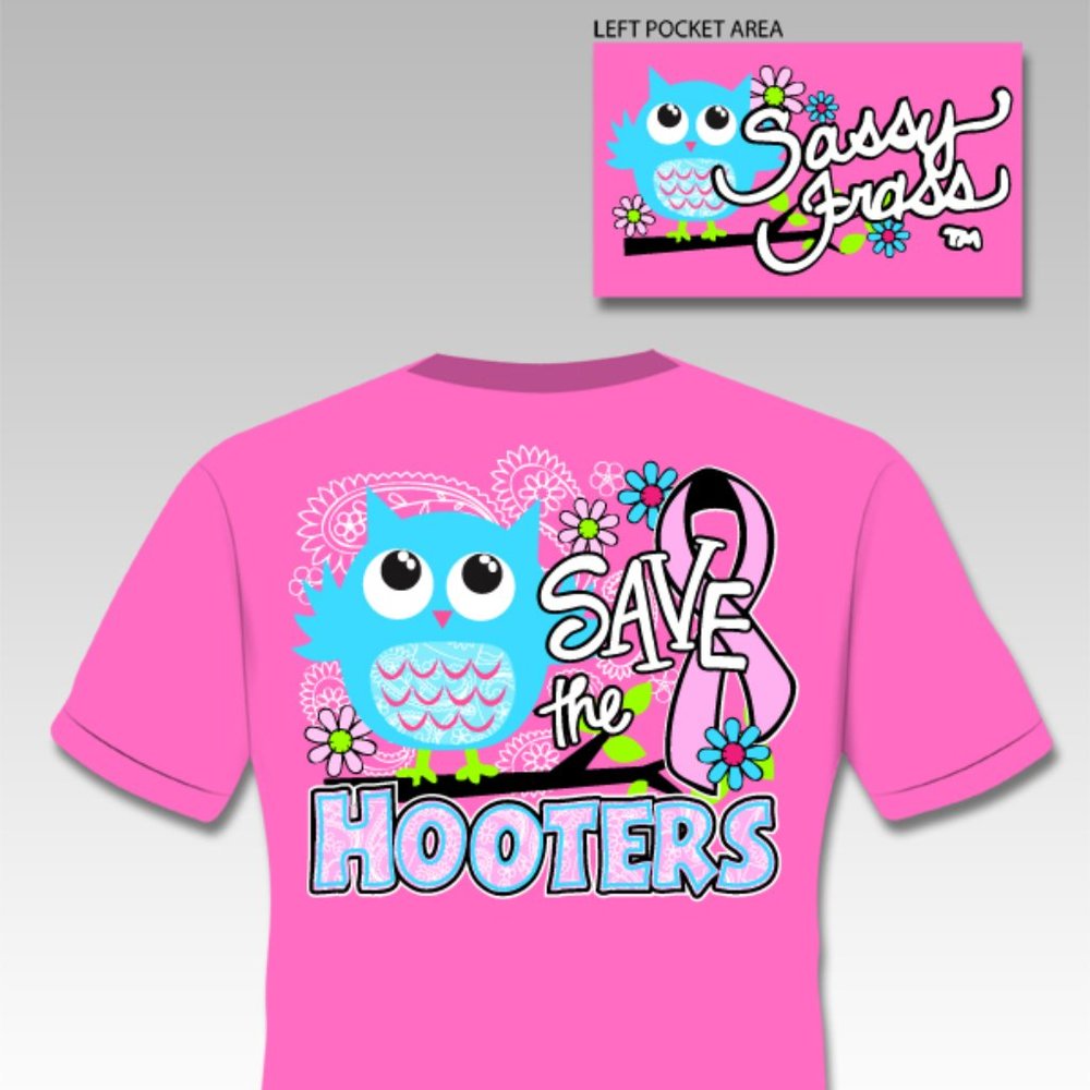 Save The Hooters Owl T-Shirt Pink Ribbon sz. Small Womens